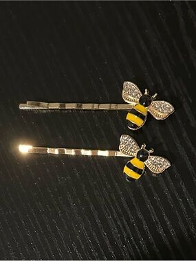 Bee Accent Gold Hair Pins - Yellow & Black set of 2